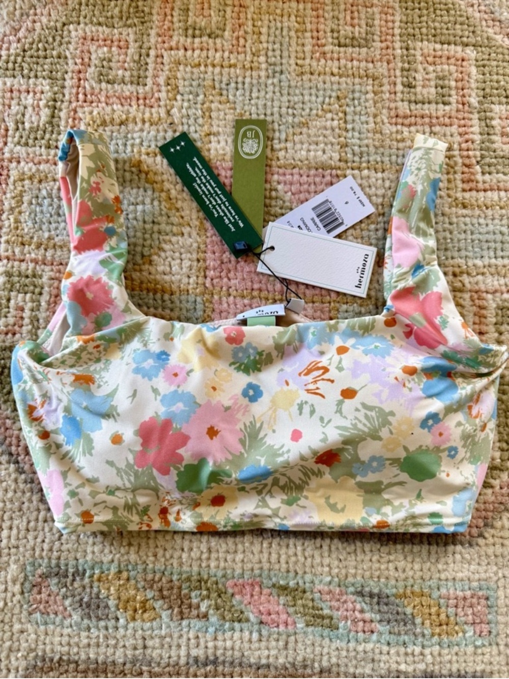 Hermoza Floral Two-Piece Swim Set in Cream, Pink, Blue, Green, Orange - Picture 2 of 4